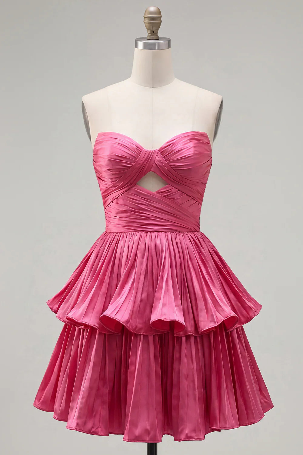 Green Strapless Tiered Cut Out A Line Homecoming Dress