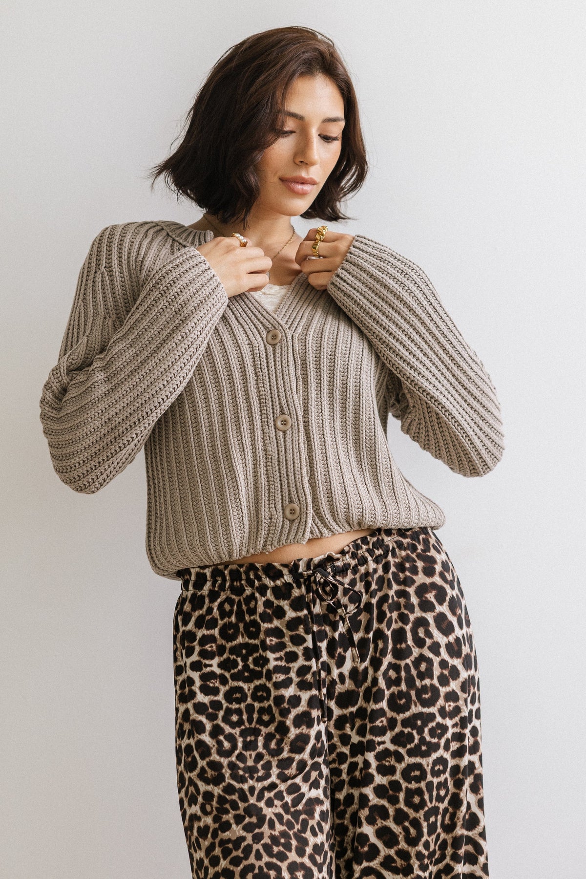 Katie Knit Cardigan in Tan FINAL SALE