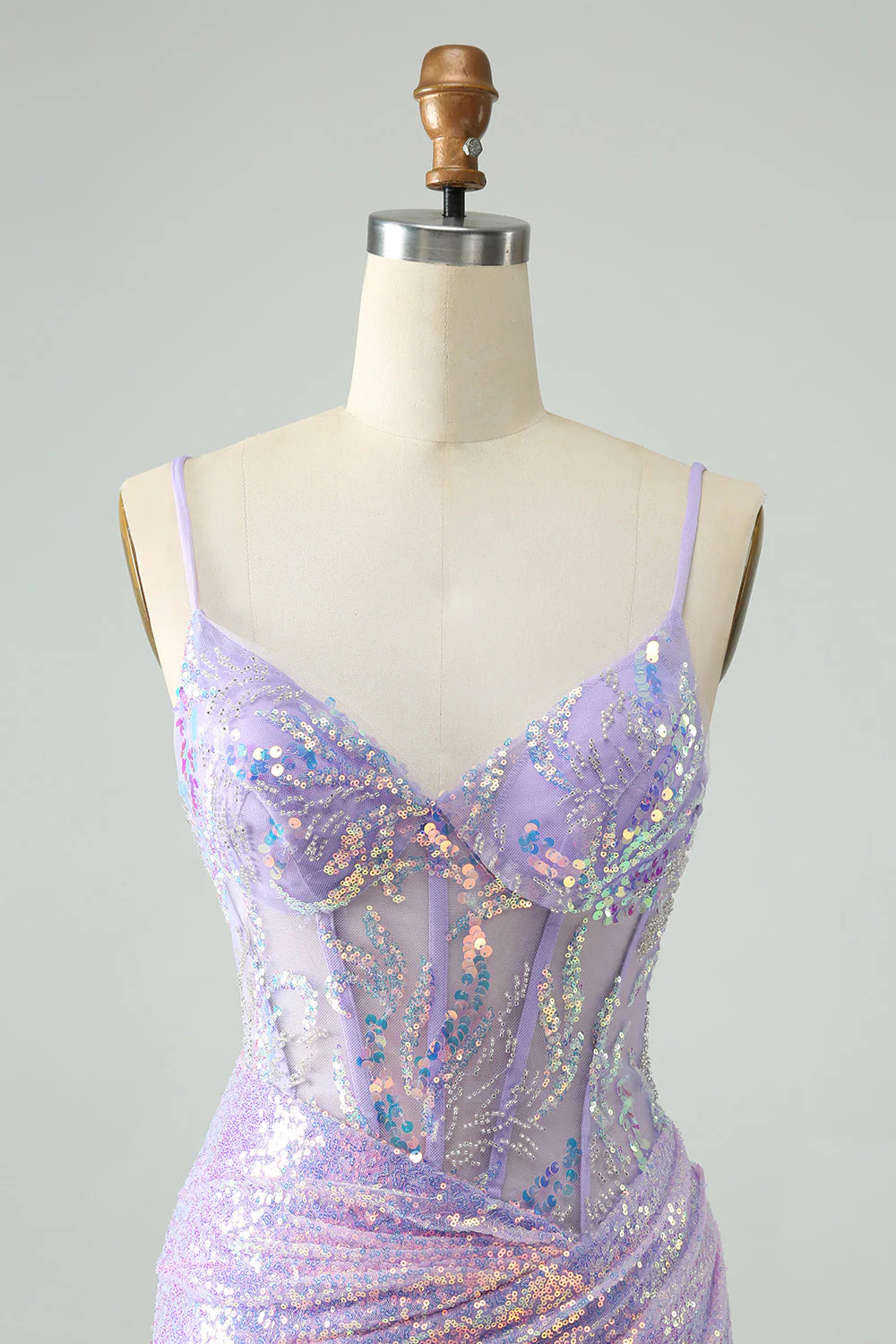 Glitter Light Blue Tight Spaghetti Straps Corset Short Homecoming Dress with Sequins
