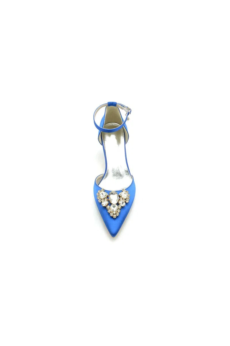 Rhinestone Pointed Toe Kitten Heels With Rhinestone