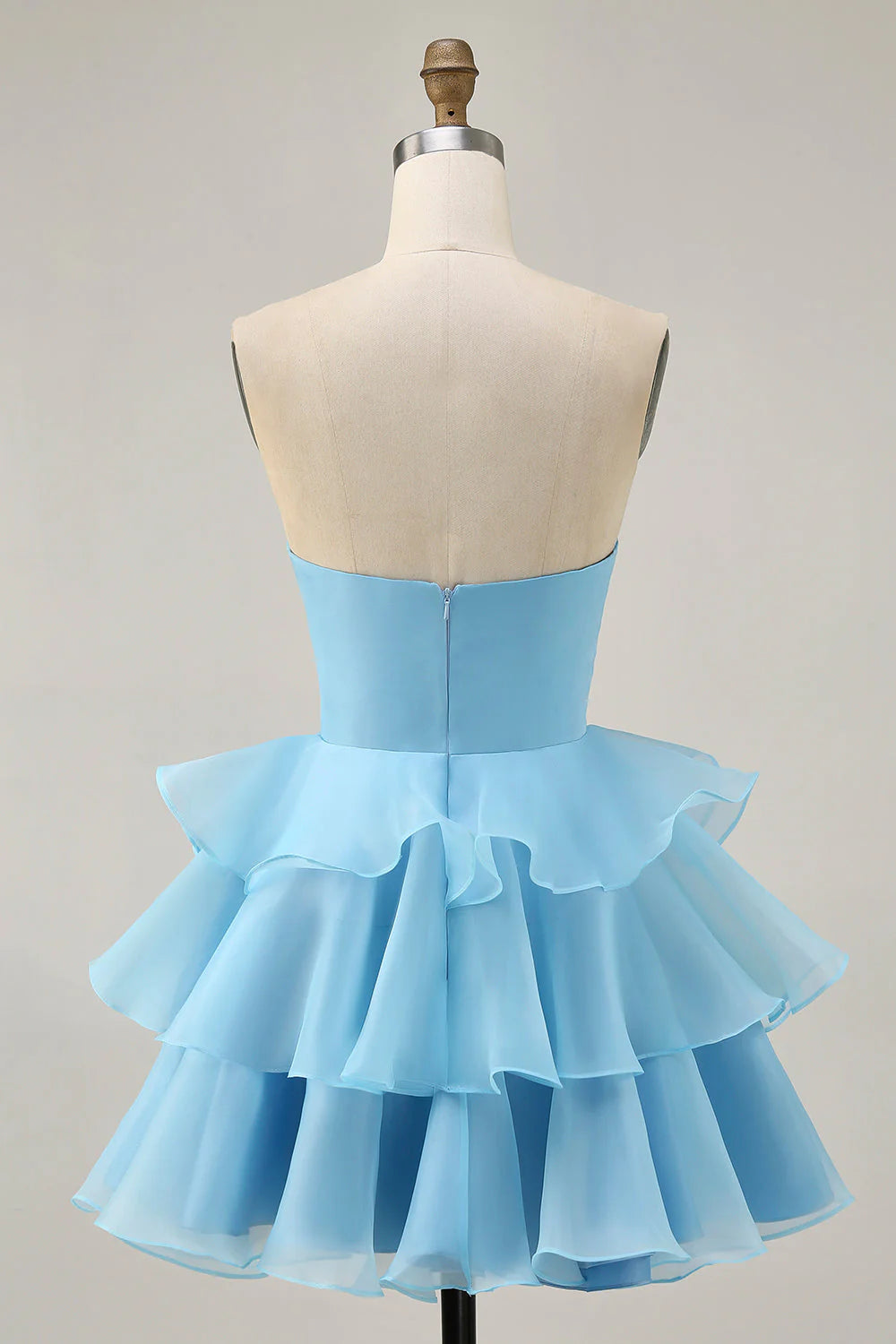 Cute A Line Tiered Strapless Cut Out Blue Short Homecoming Dress