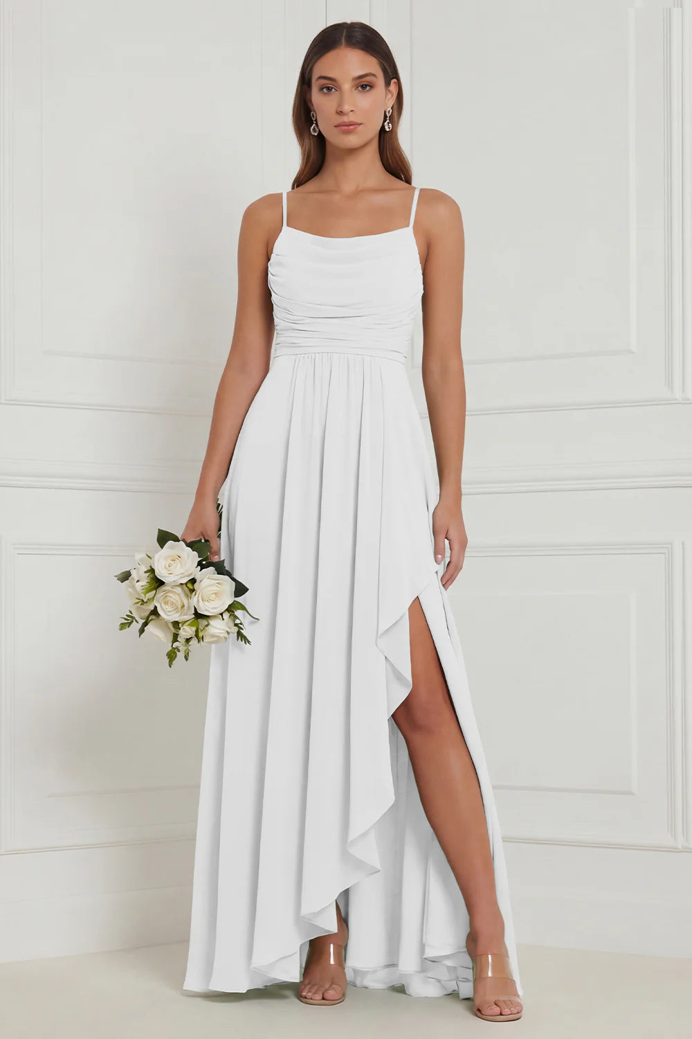 Sage Ruffle A Line Bridesmaid Dress with Slit