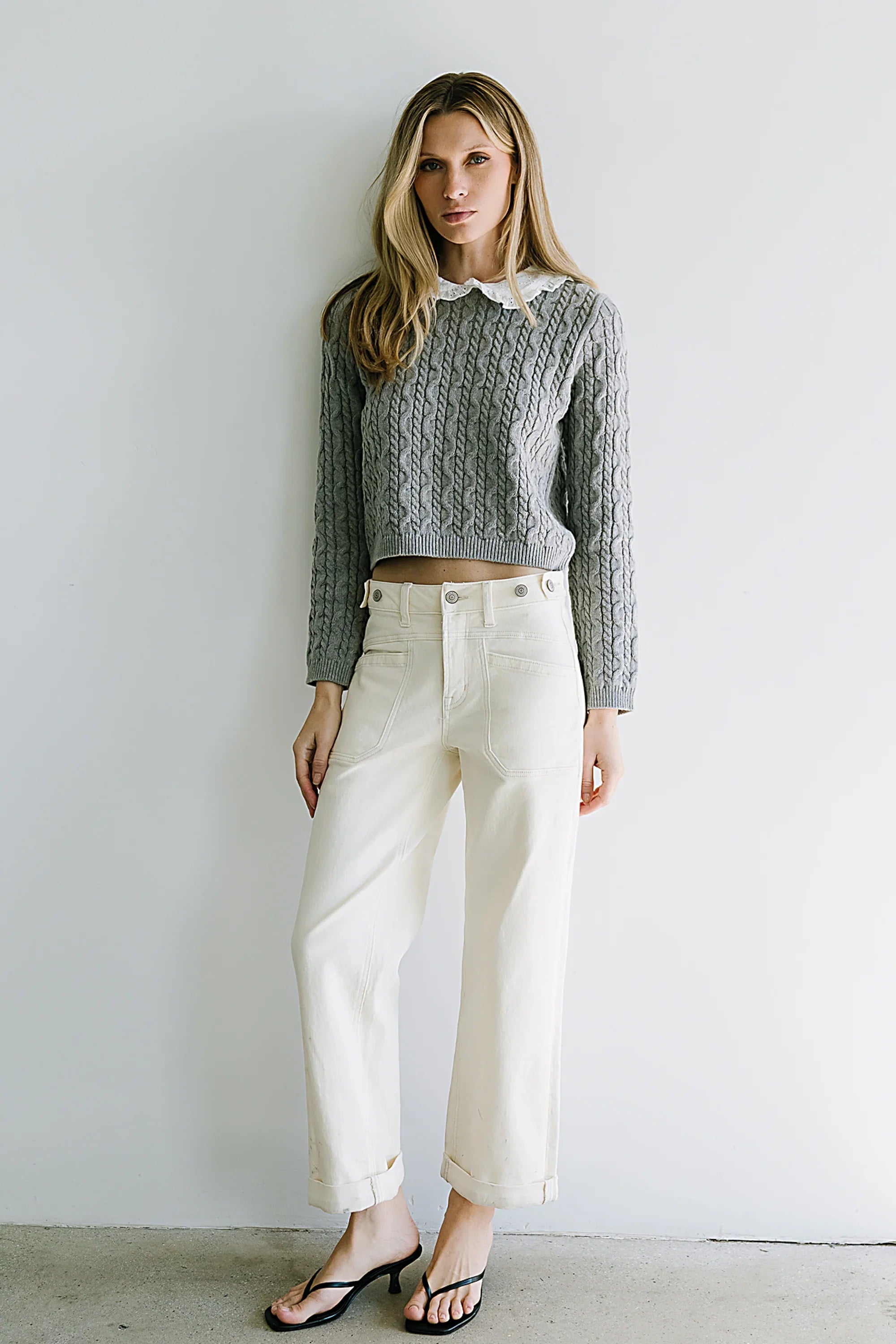 Hayley Collared Sweater in Grey FINAL SALE