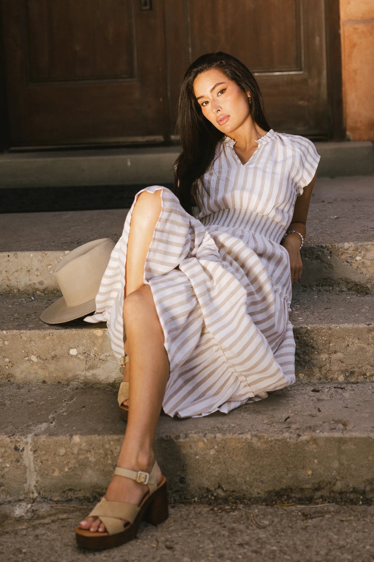 Claire Striped Maxi Dress in Taupe FINAL SALE