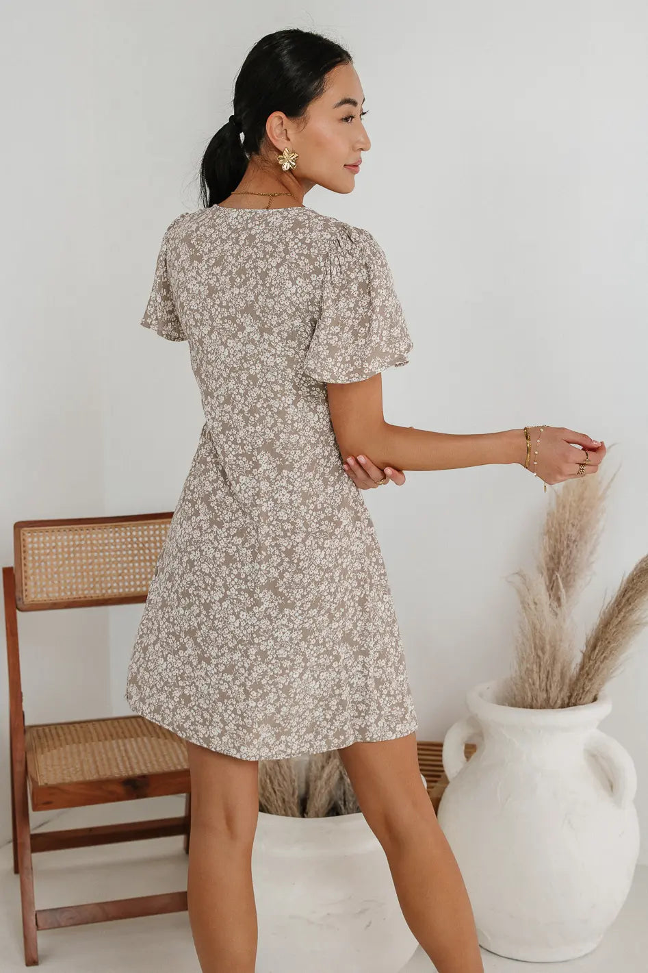 Abbie Floral Mini Dress in Taupe FINAL SALE