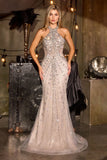 Manuela Gown High Halter Beaded Dress