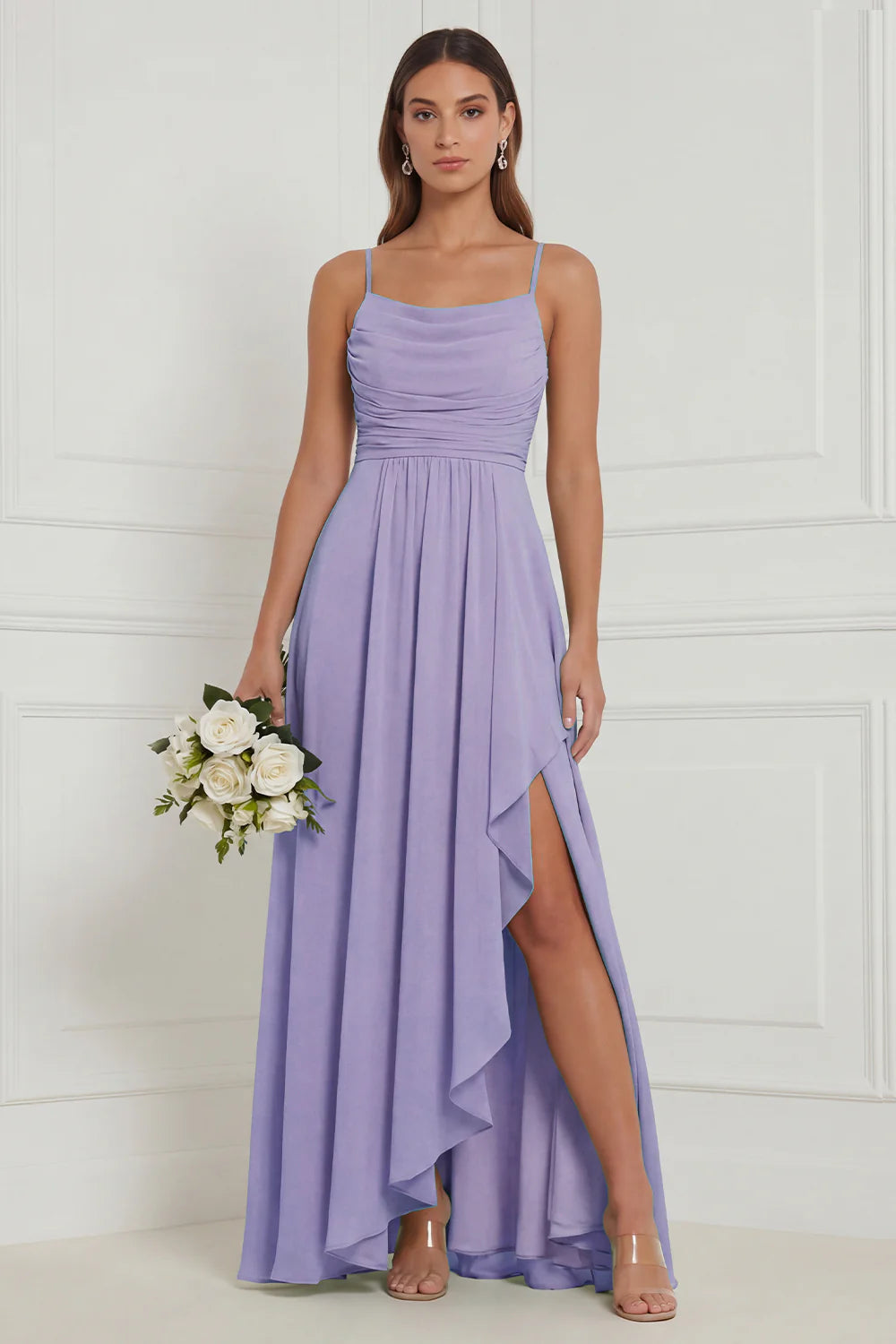 Sage Ruffle A Line Bridesmaid Dress with Slit