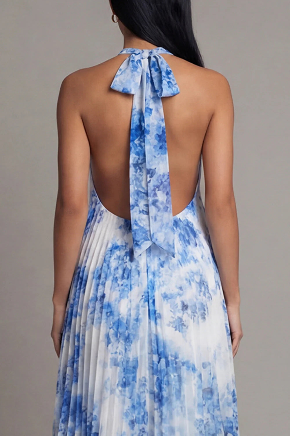 Halter Pleated A Line Sky Blue Wedding Guest Dress