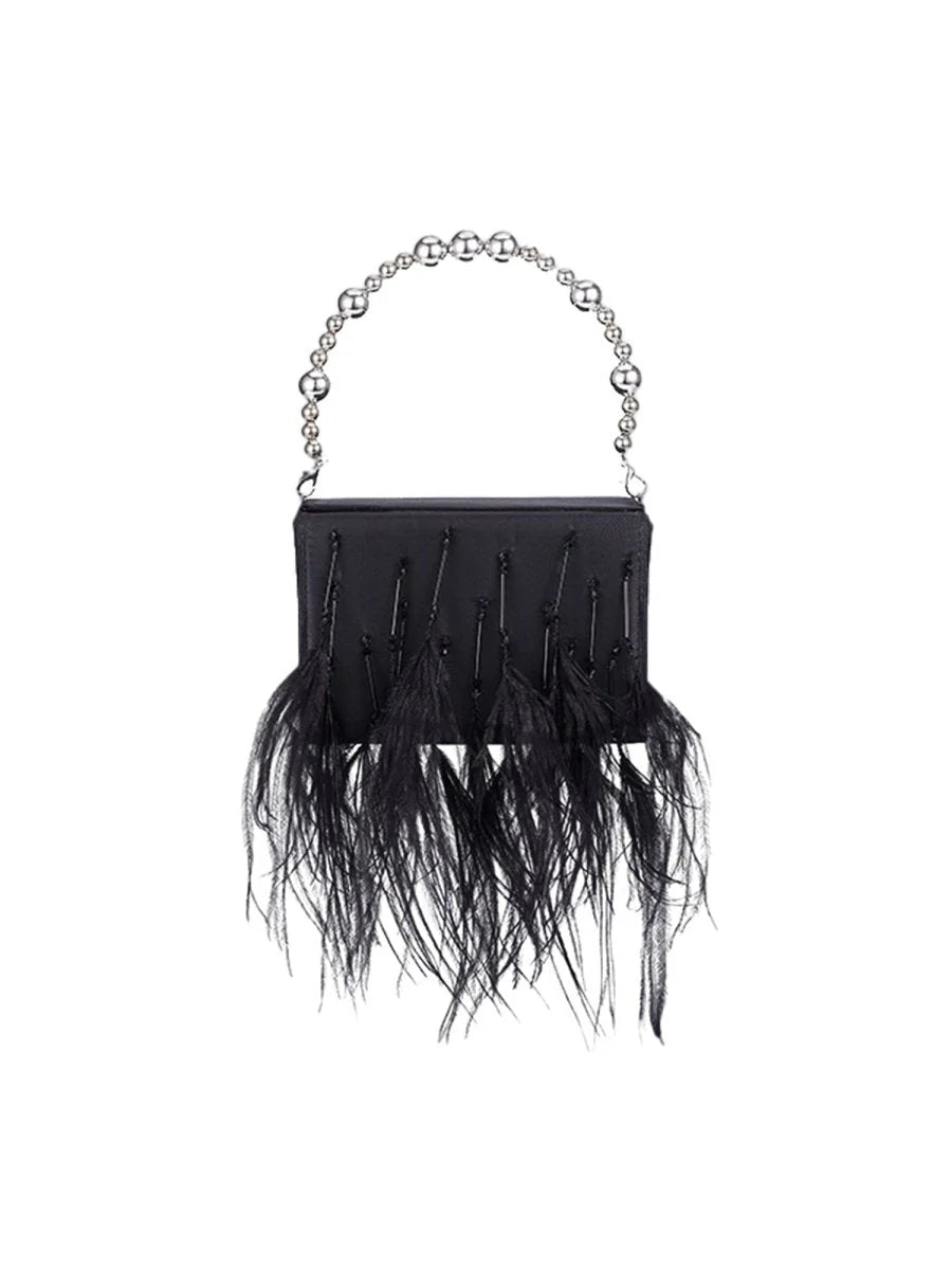 Womens Orstrich Feather Beaded Clutch Bags