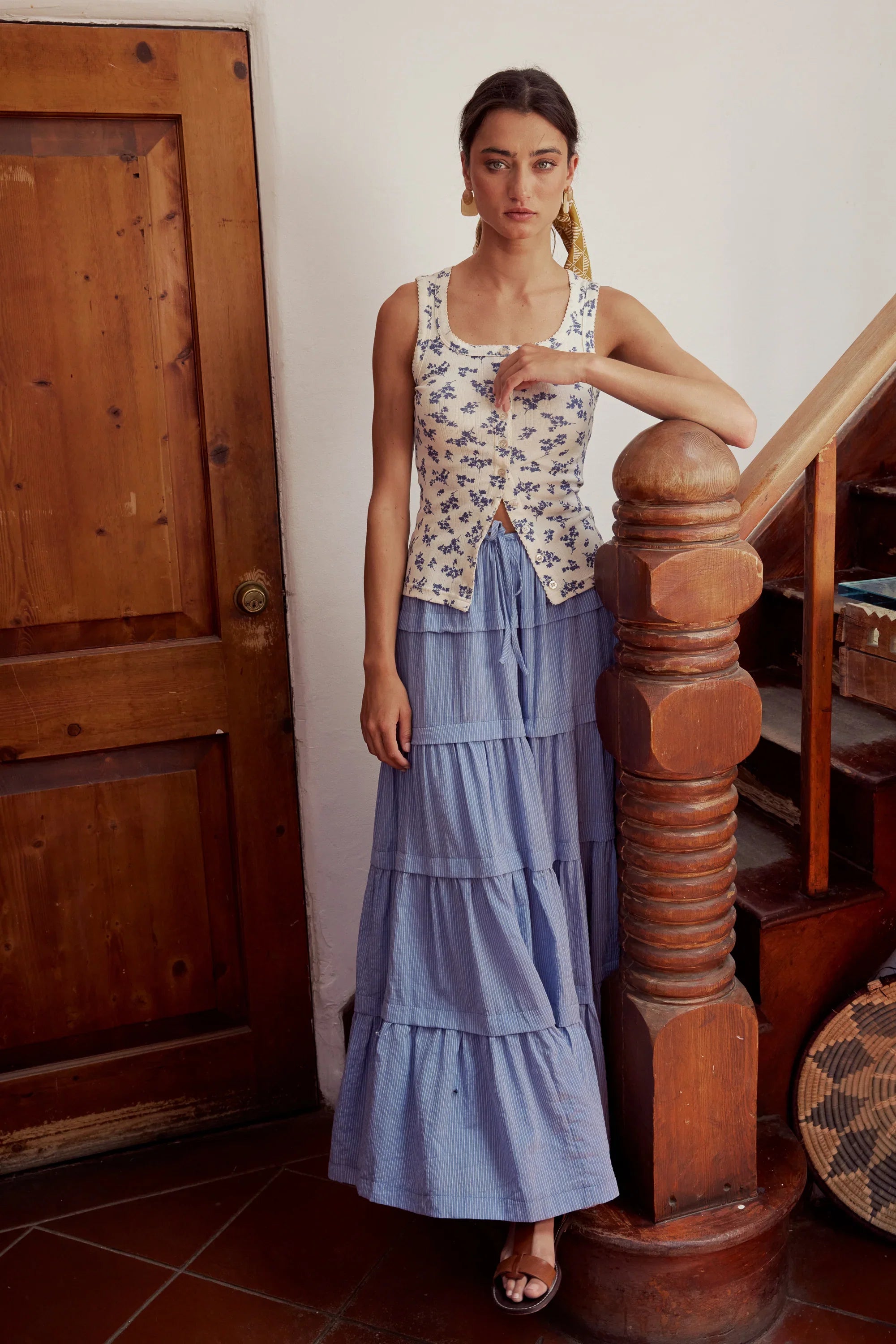 Rain Striped Maxi Skirt in Blue FINAL SALE