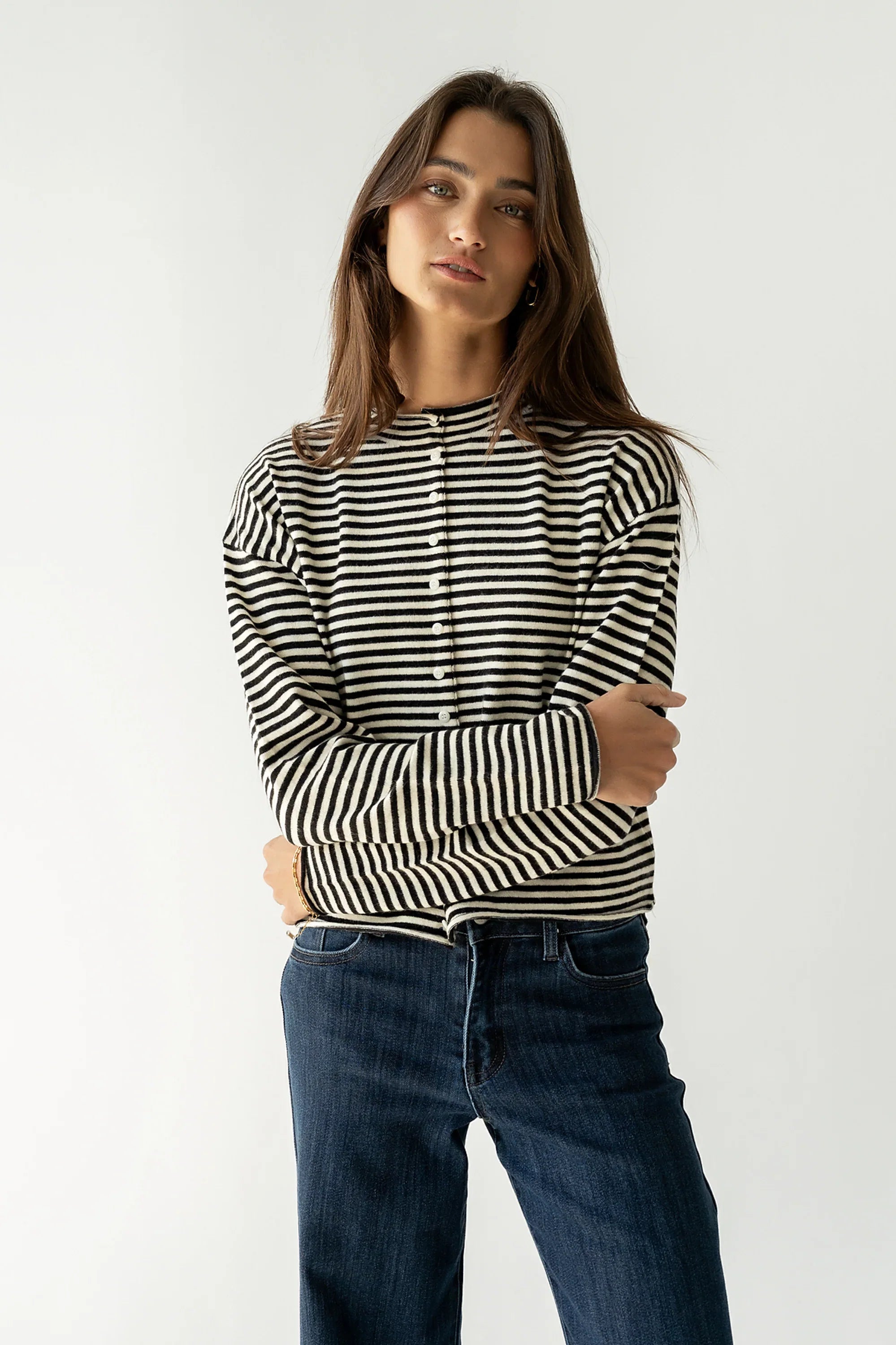 Julianne Striped Cardigan in Black