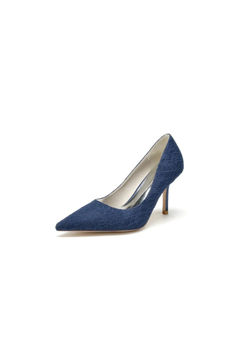 Simple Pointed Toe Lace Wedding Heels