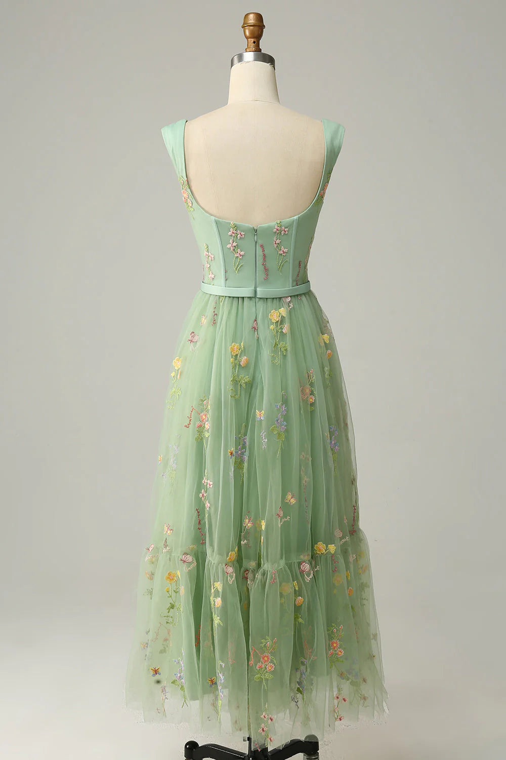 A Line Sweetheart Lilac Tea Length Prom Dress with Embroidery