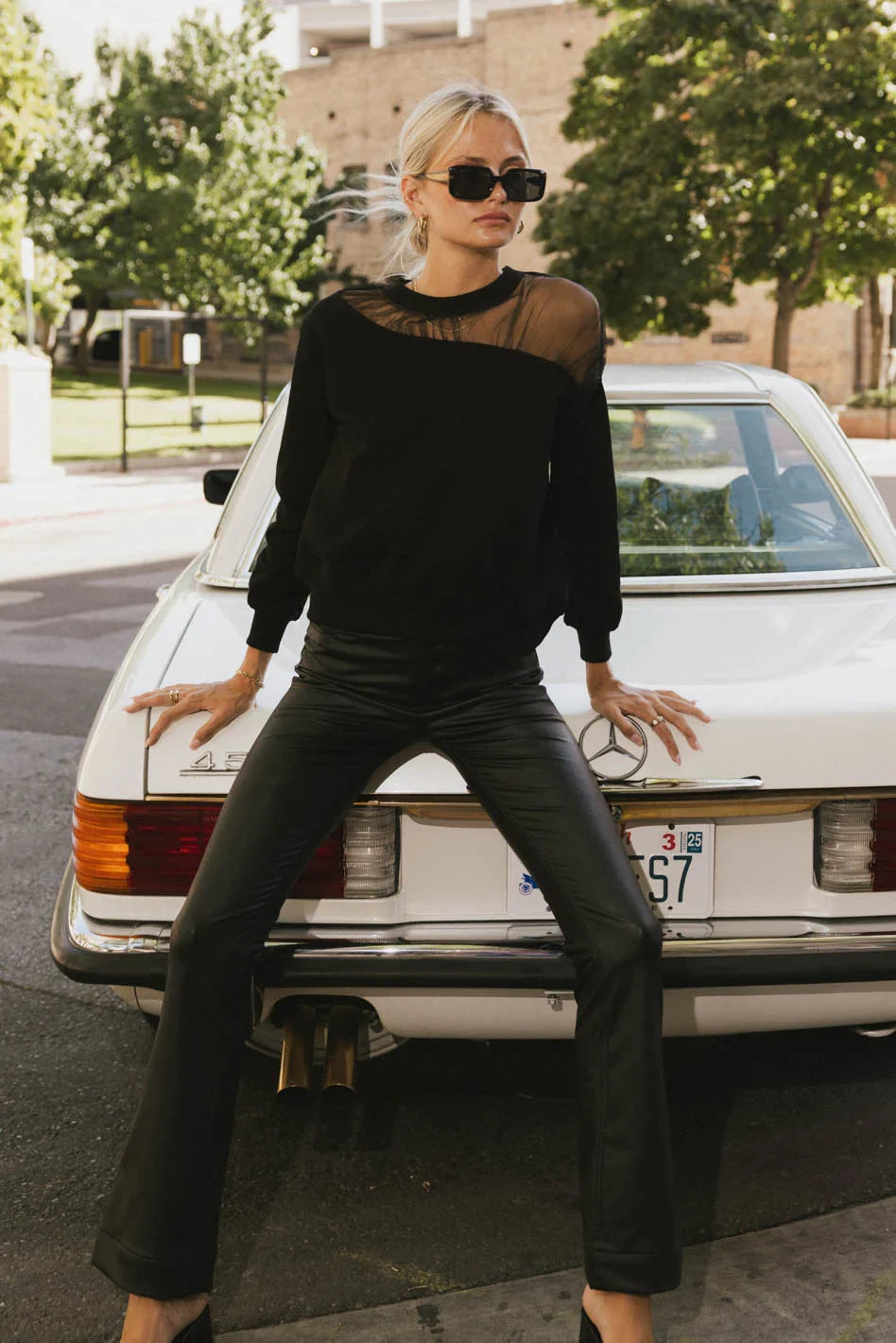 Sandry Tulle Crewneck in Black FINAL SALE