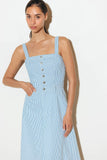 CAREFREE DAYS BLUE PINSTRIPE MIDI DRESS