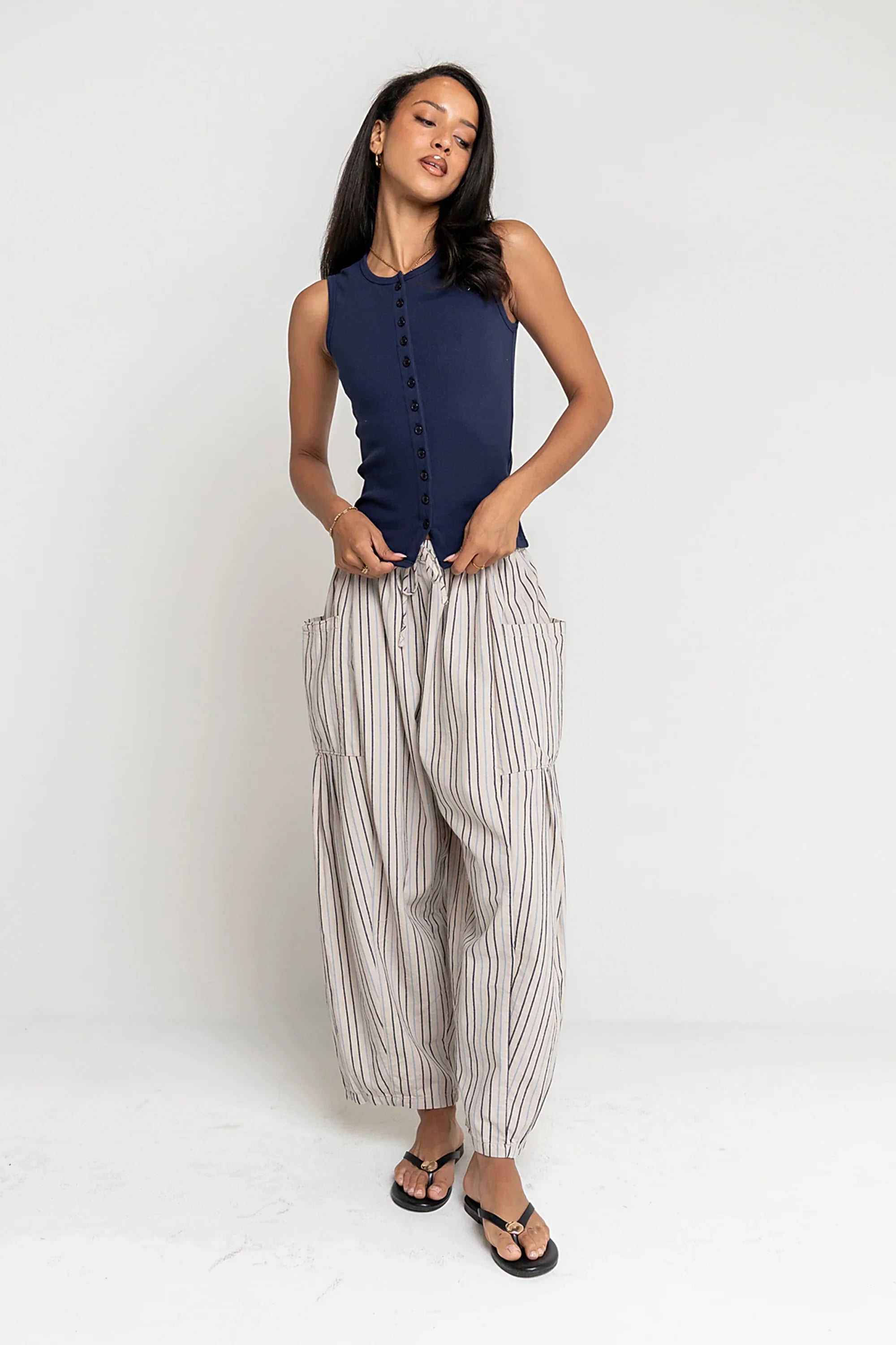 Colleen Striped Baggy Pants in Natural