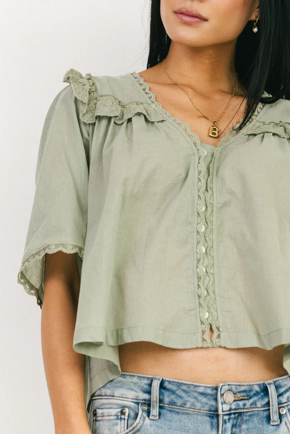 Potter Lace Blouse in Sage FINAL SALE