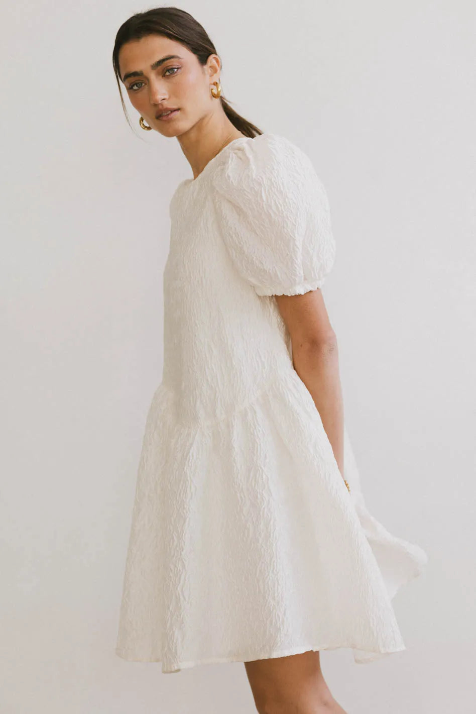 Maison Textured Mini Dress in White FINAL SALE