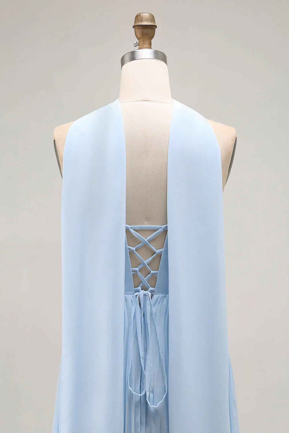 Sky Blue A Line Strapless Pleated Chiffon Long Convertible Dress