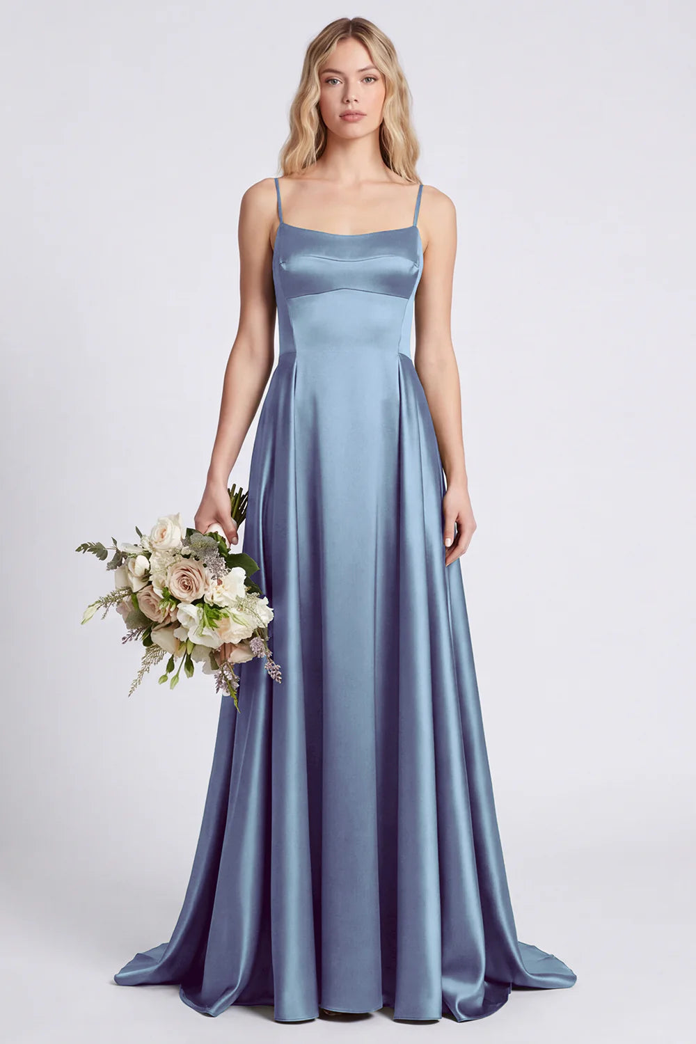 Olive A Line Spaghetti Straps Satin Bridesmaid Dress