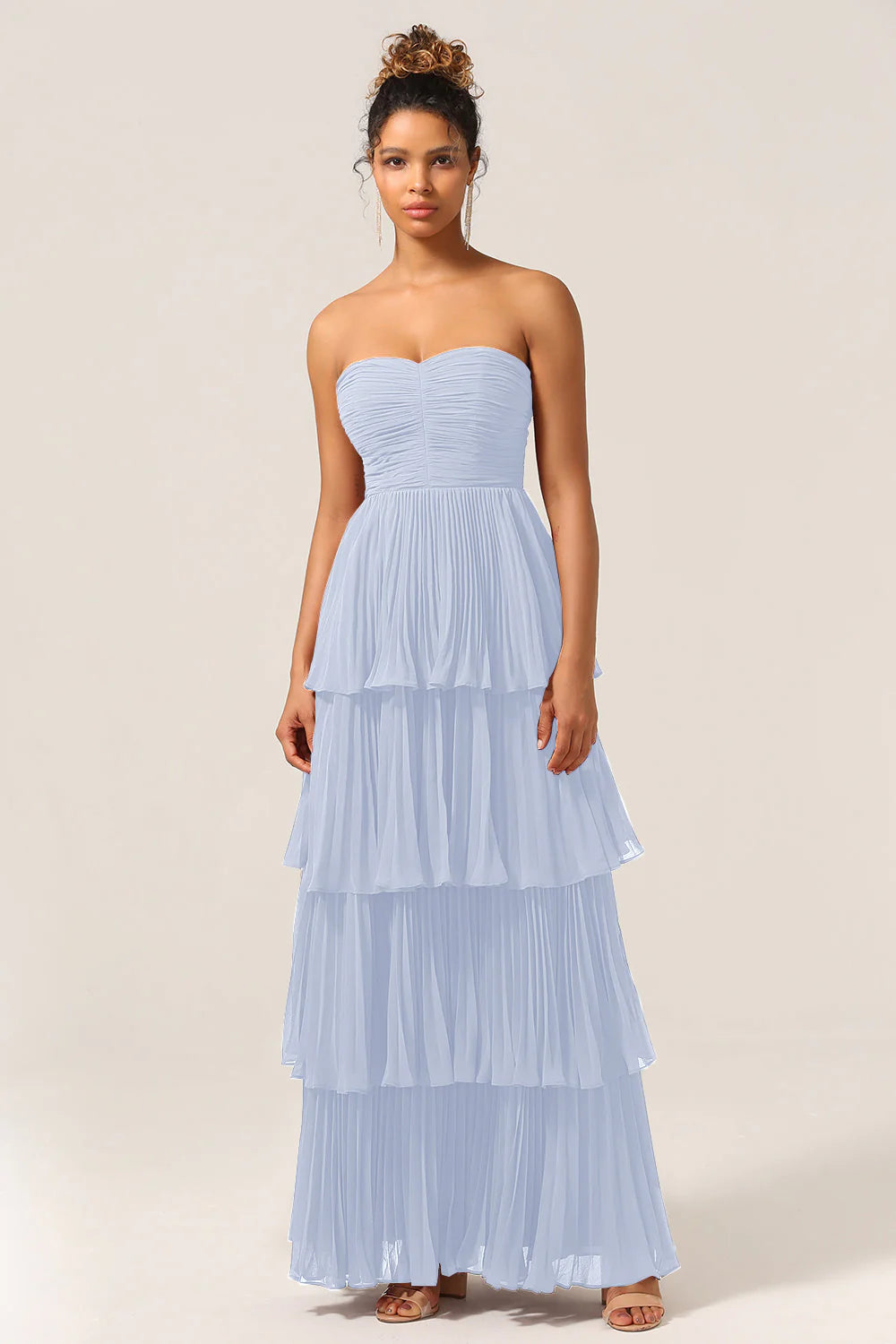 A Line Sweetheart Floor Length Tiered Chiffon Bridesmaid Dress