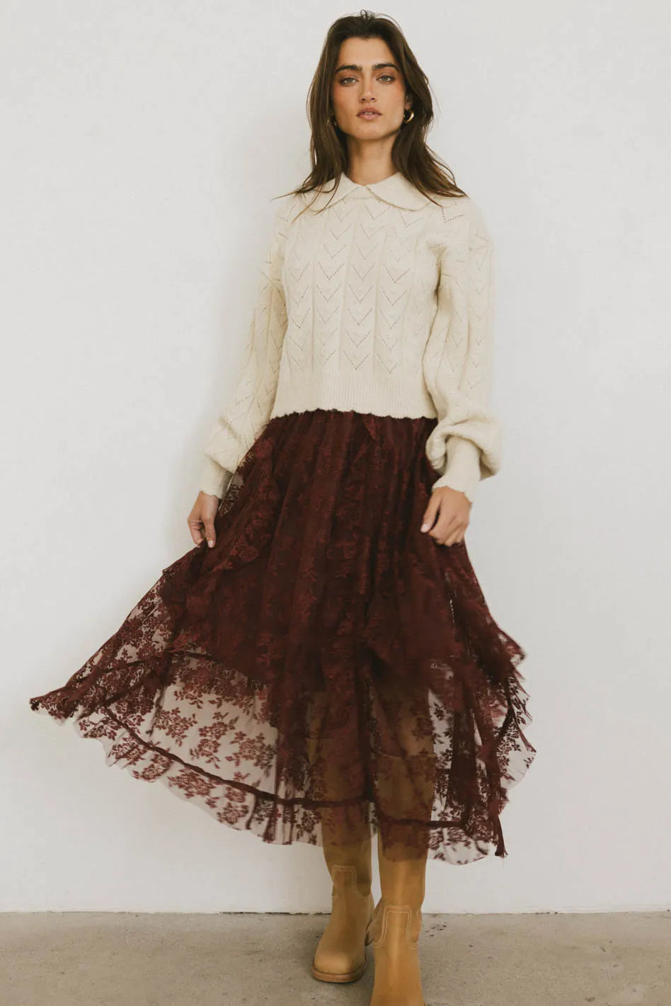 Elsie Lace Midi Skirt in Red Brown FINAL SALE