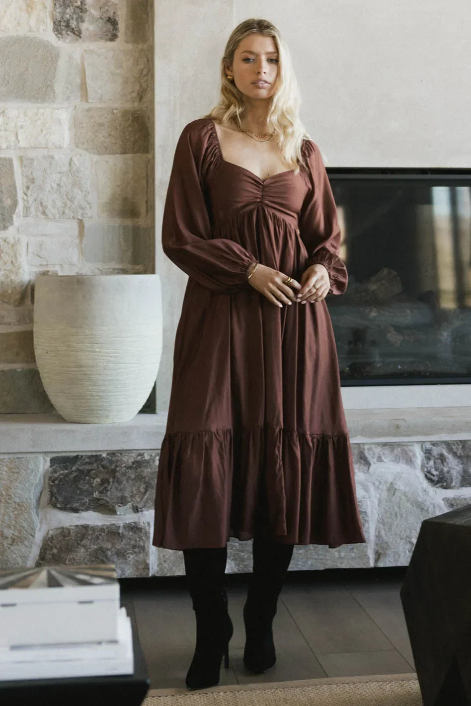 Rael Midi Dress in Brown FINAL SALE