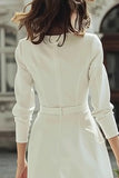 Ivory Boat Neck Mini Courthouse Wedding Dress with 3 4 Sleeves