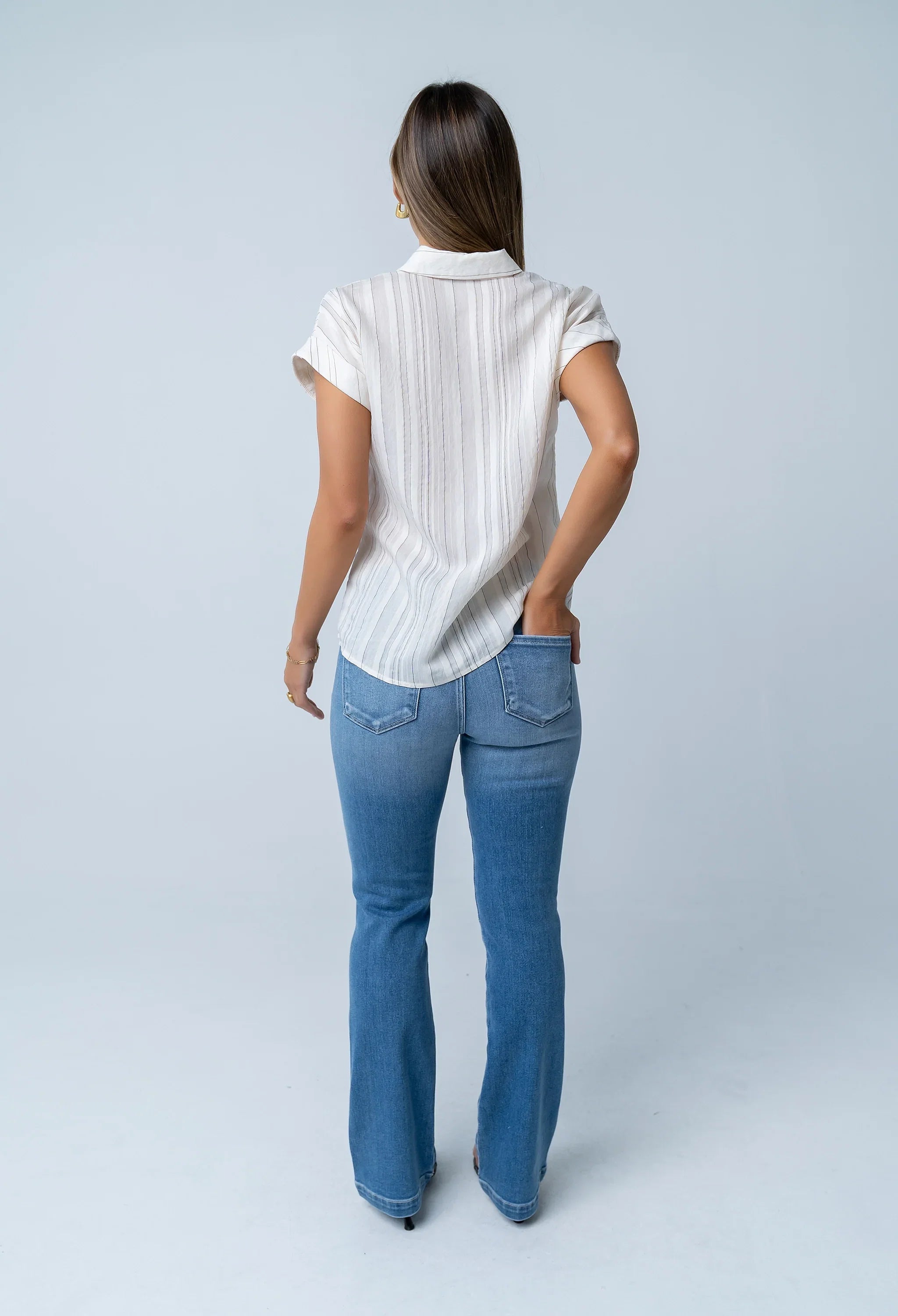 Darian Striped Button Up in Cream