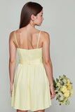 Daffodil Yellow Spaghetti Straps A Line Short Junior Bridesmaid Dress