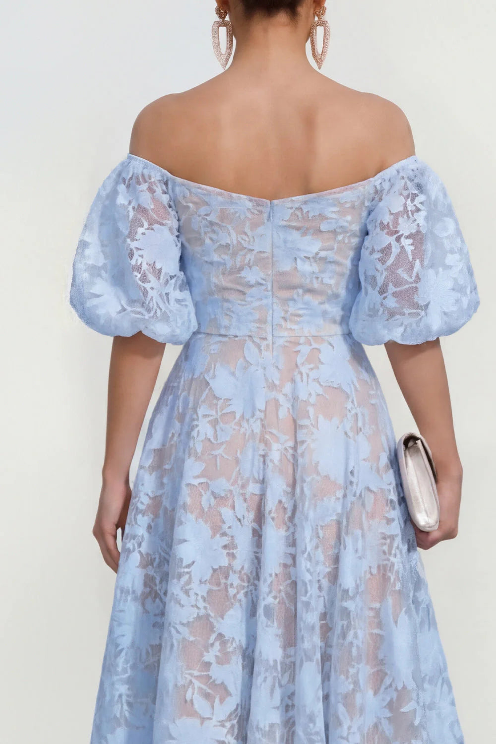 Floral Pink Off the Shoulder A Line Midi Wedding Guest Dress
