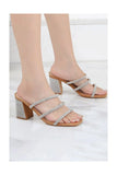Silver Rhinestones Slip On Chunky Heel Sandal