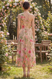 One Shoulder A Line Blush Floral Wedding Guest Dress