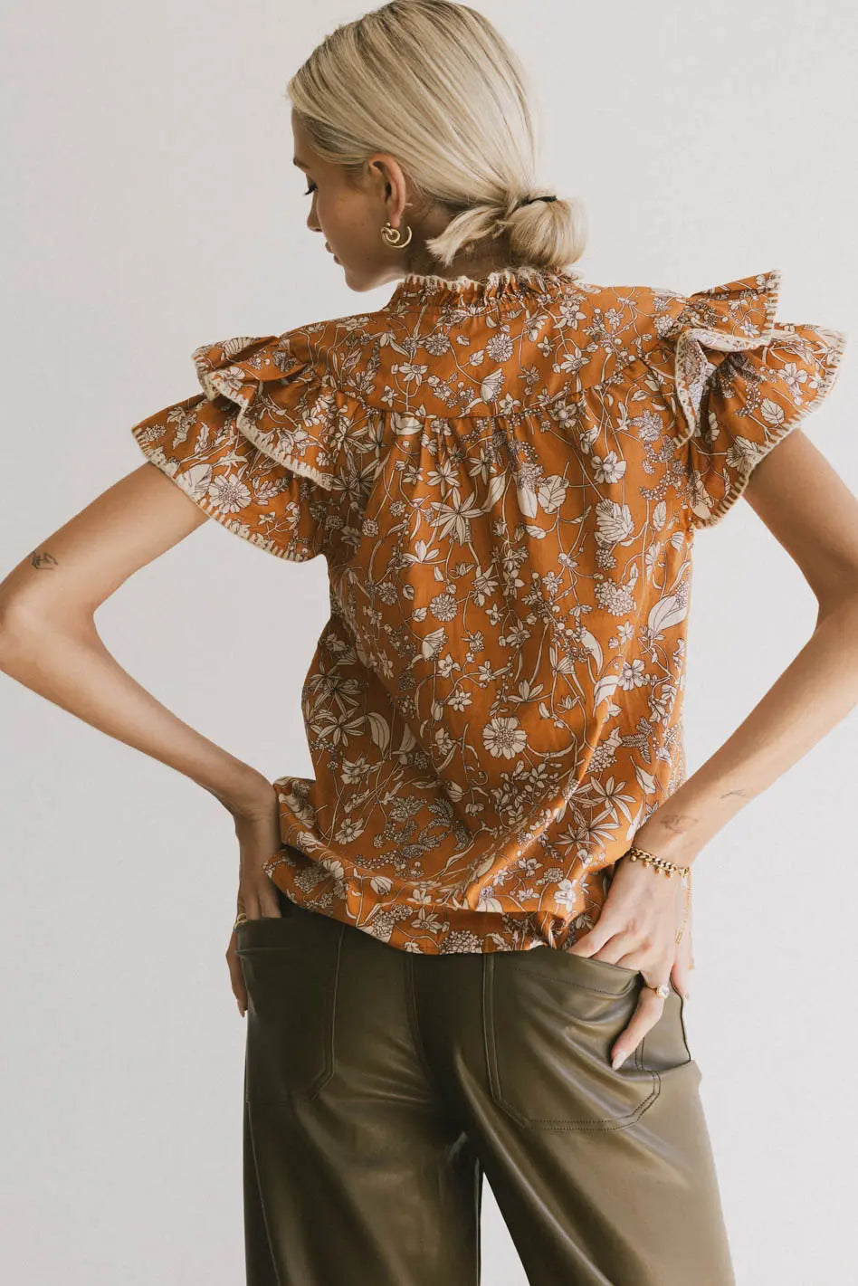 Rikki Printed Blouse in Camel FINAL SALE