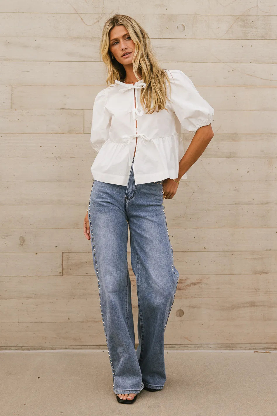 Natalia Peplum Tie Blouse in White FINAL SALE