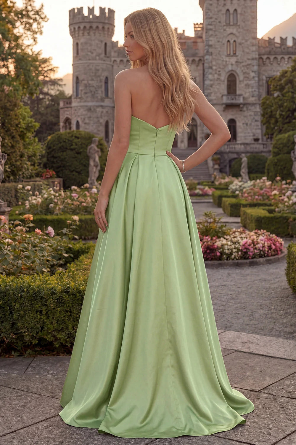 Fuchsia Strapless A Line Satin Maxi Prom Dress