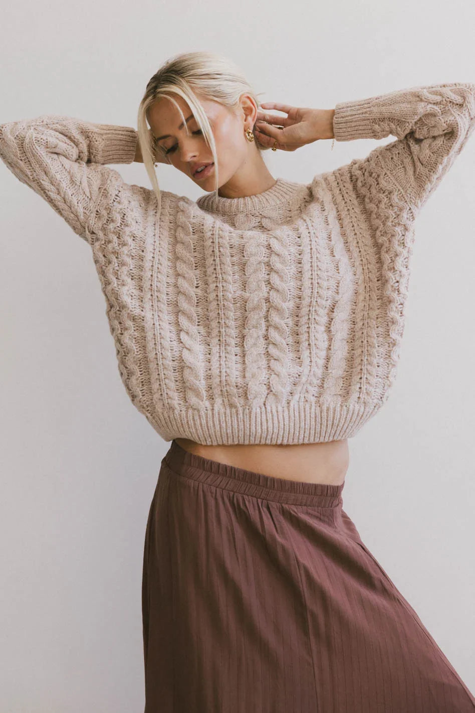 Annie Cable Knit Sweater in Taupe FINAL SALE