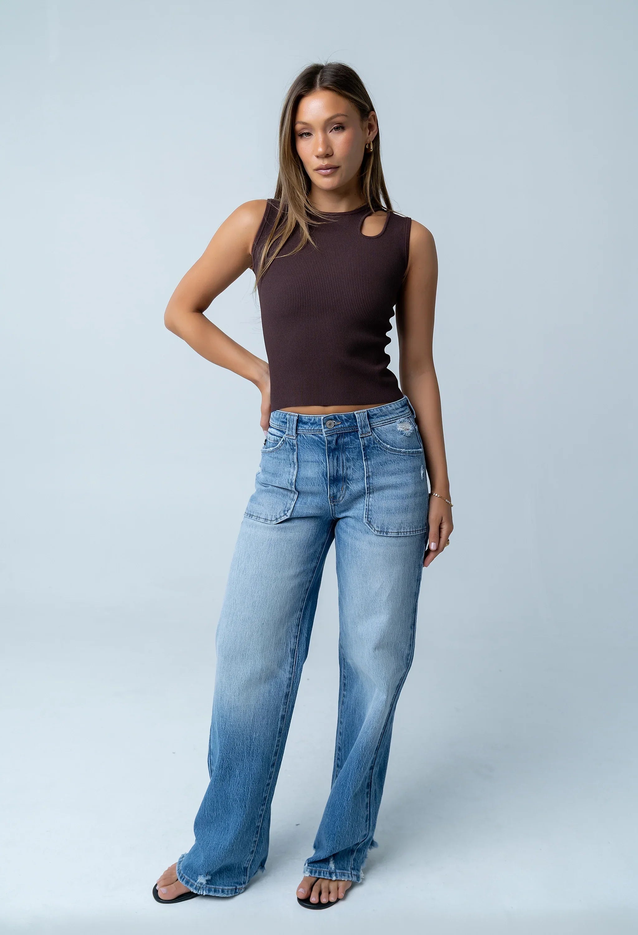 Ollie Cutout Tank Top in Brown