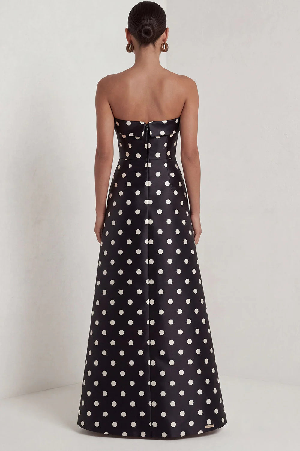 Strapless Black White A Line Polka Dot Long Formal Dress with Slit