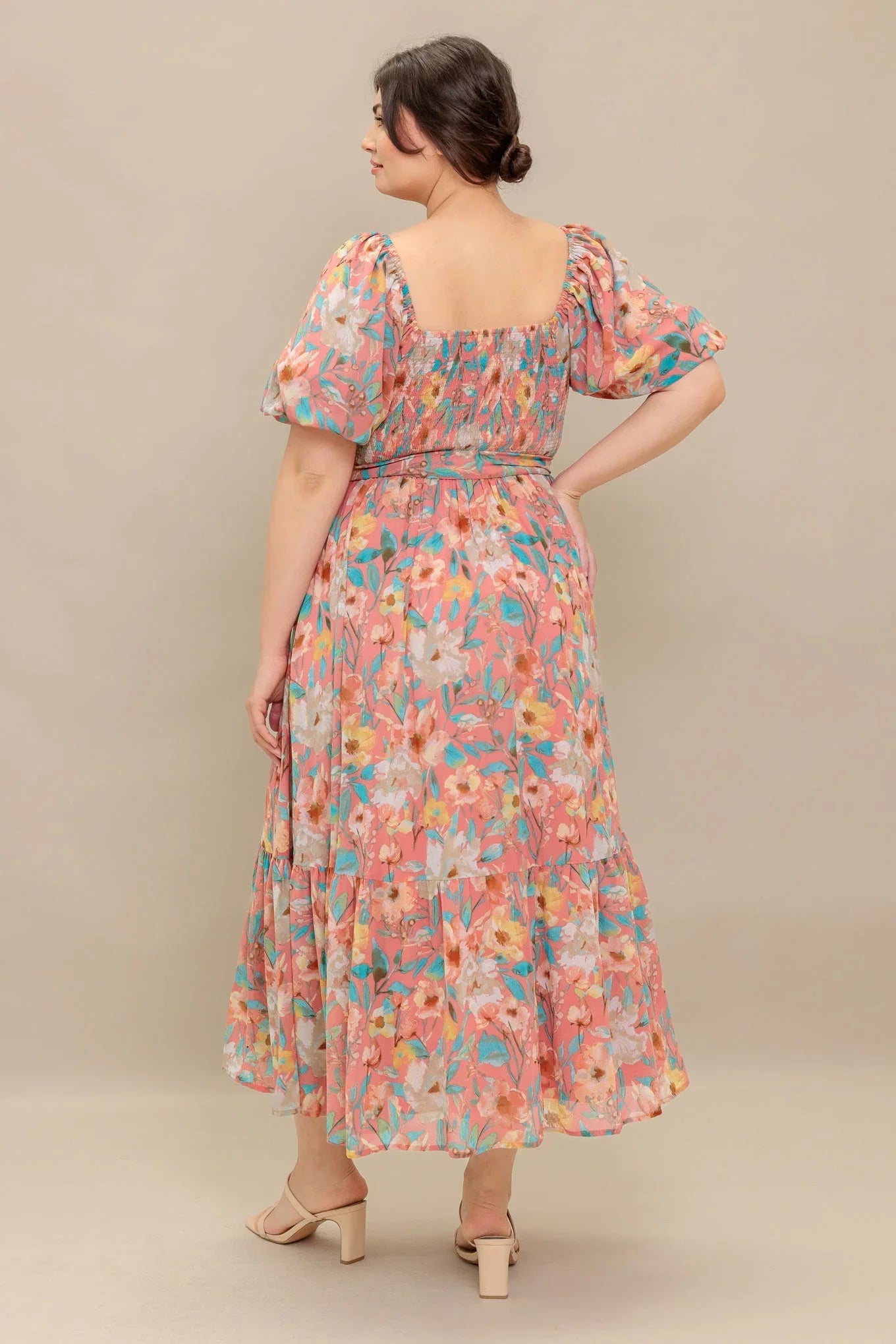 ROSY TWILIGHT FLORAL MIDI DRESS