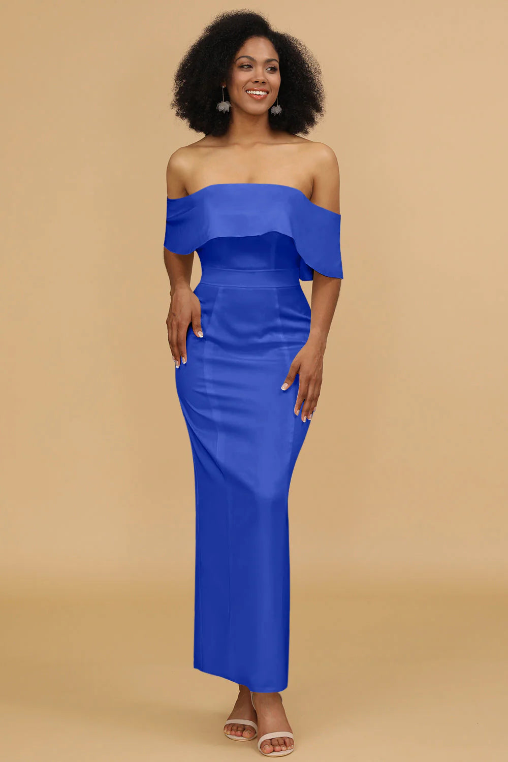 Mermaid Off the Shoulder Floor Length Satin Bridesmaid Dress