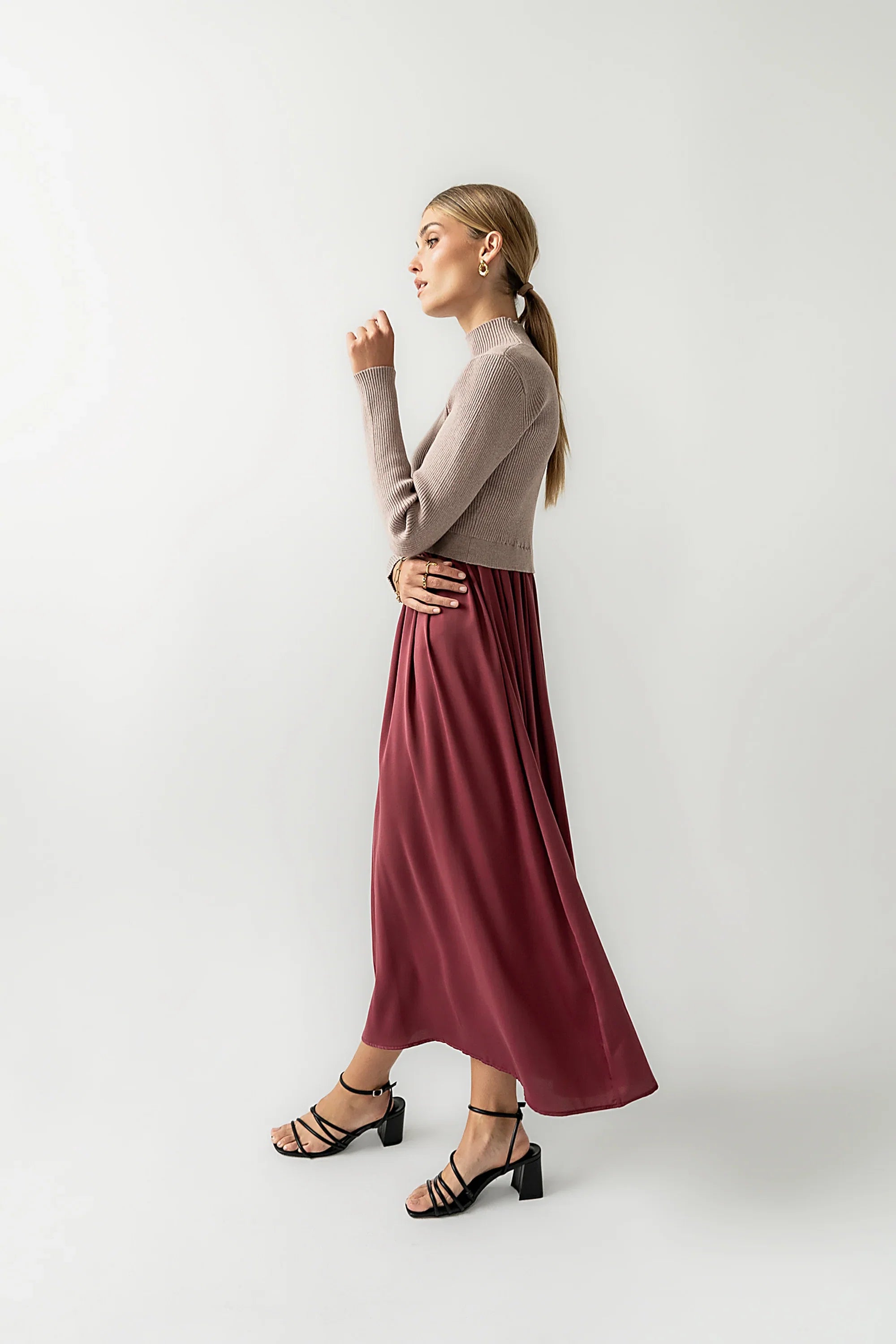 Zeda Midi Dress in Wine FINAL SALE