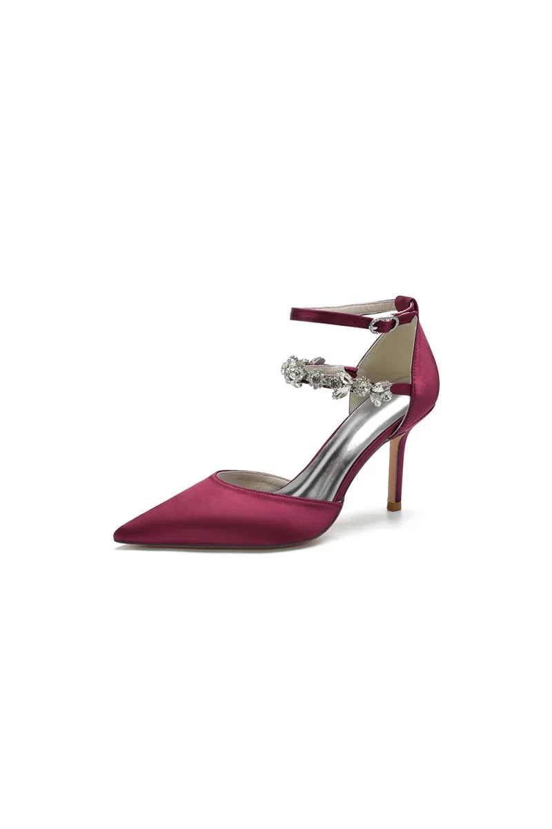 Pointed Toe Crystal Buckle Strap High Heels