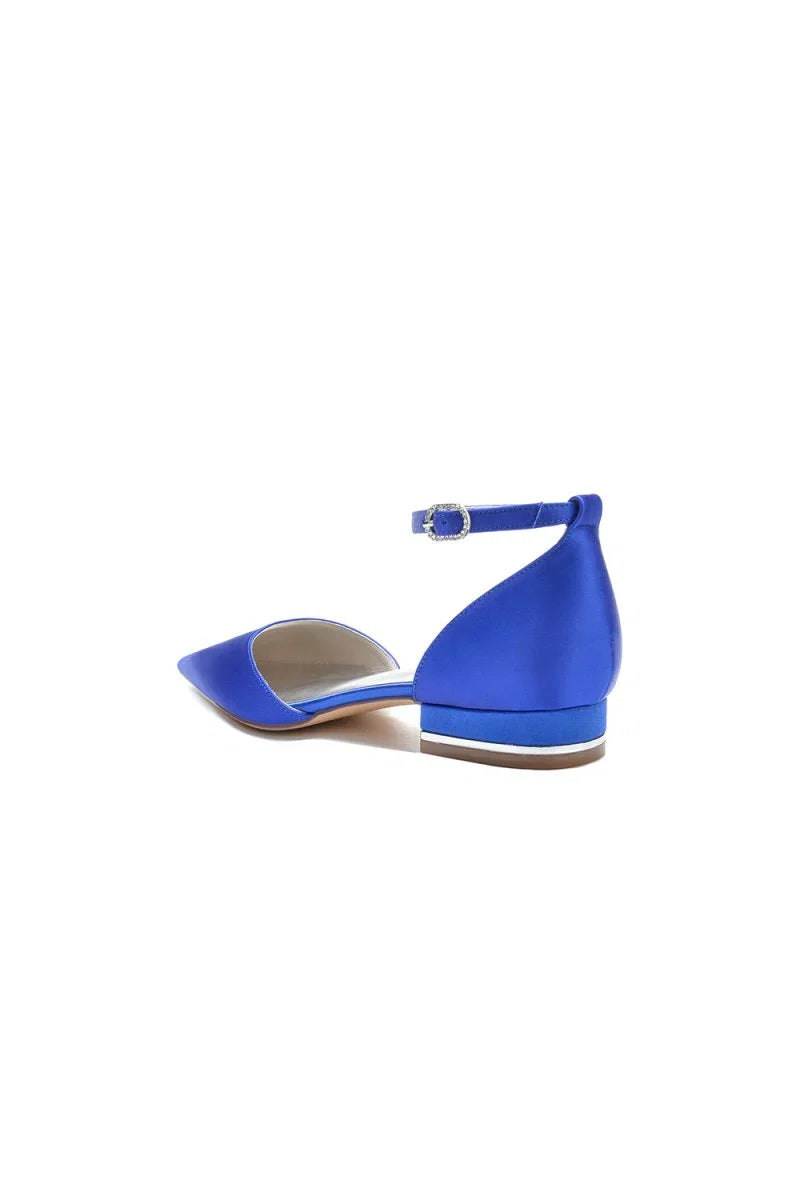 Satin Pointed Toe Ankle Strap Kitten Heels