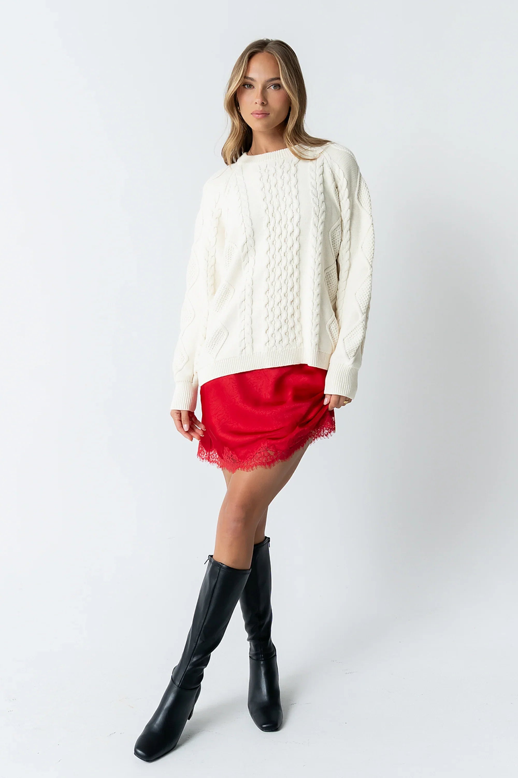 Harper Lace Trim Mini Skirt in Red