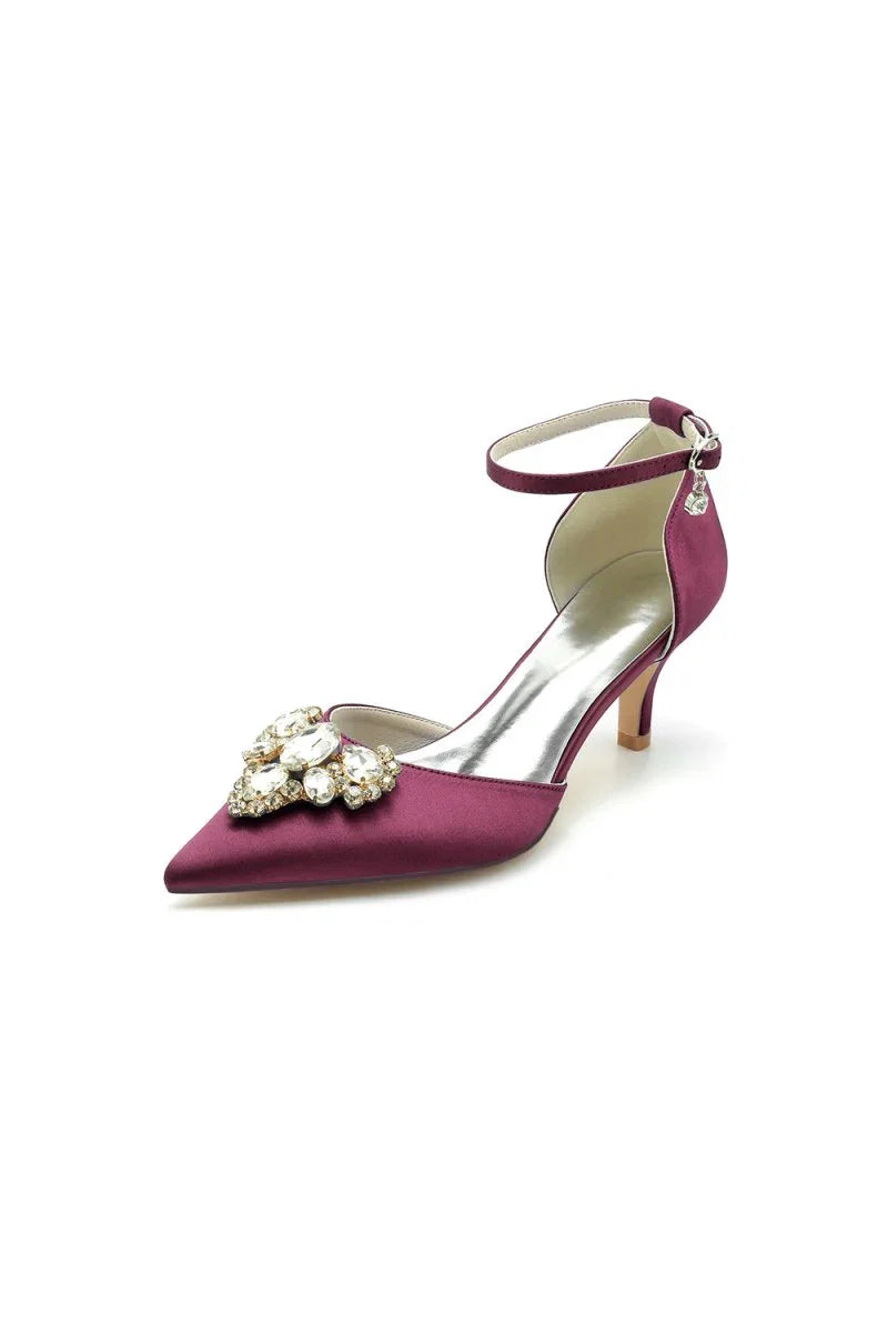 Rhinestone Pointed Toe Kitten Heels With Rhinestone