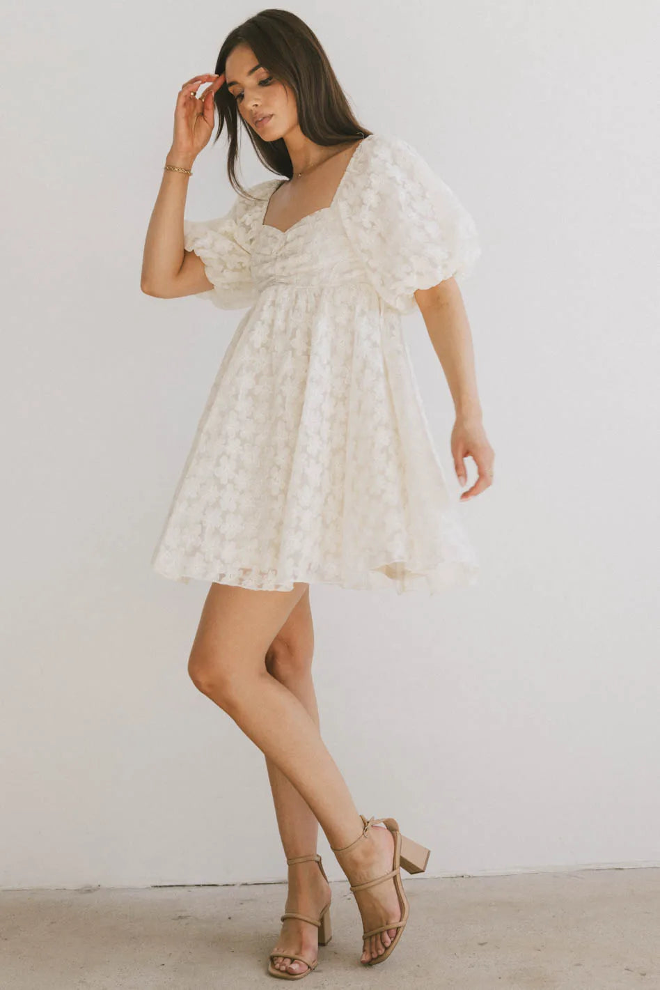 Elodie Floral Babydoll Dress in Cream FINAL SALE