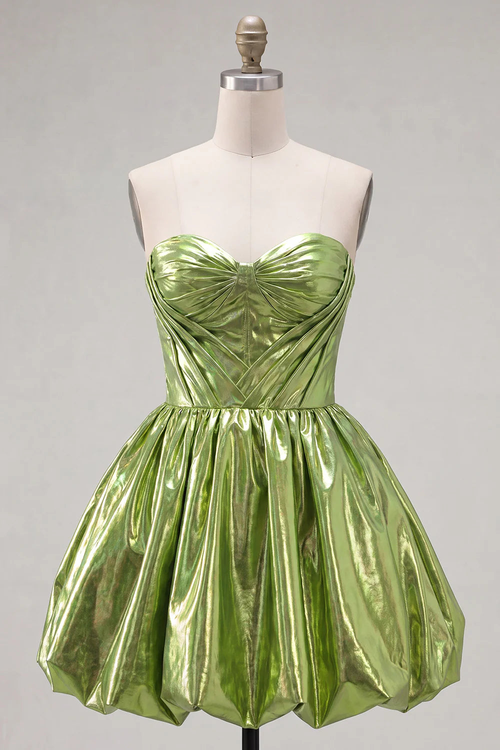 Green Strapless A Line Corset Metallic Satin Mini Homecoming Dress