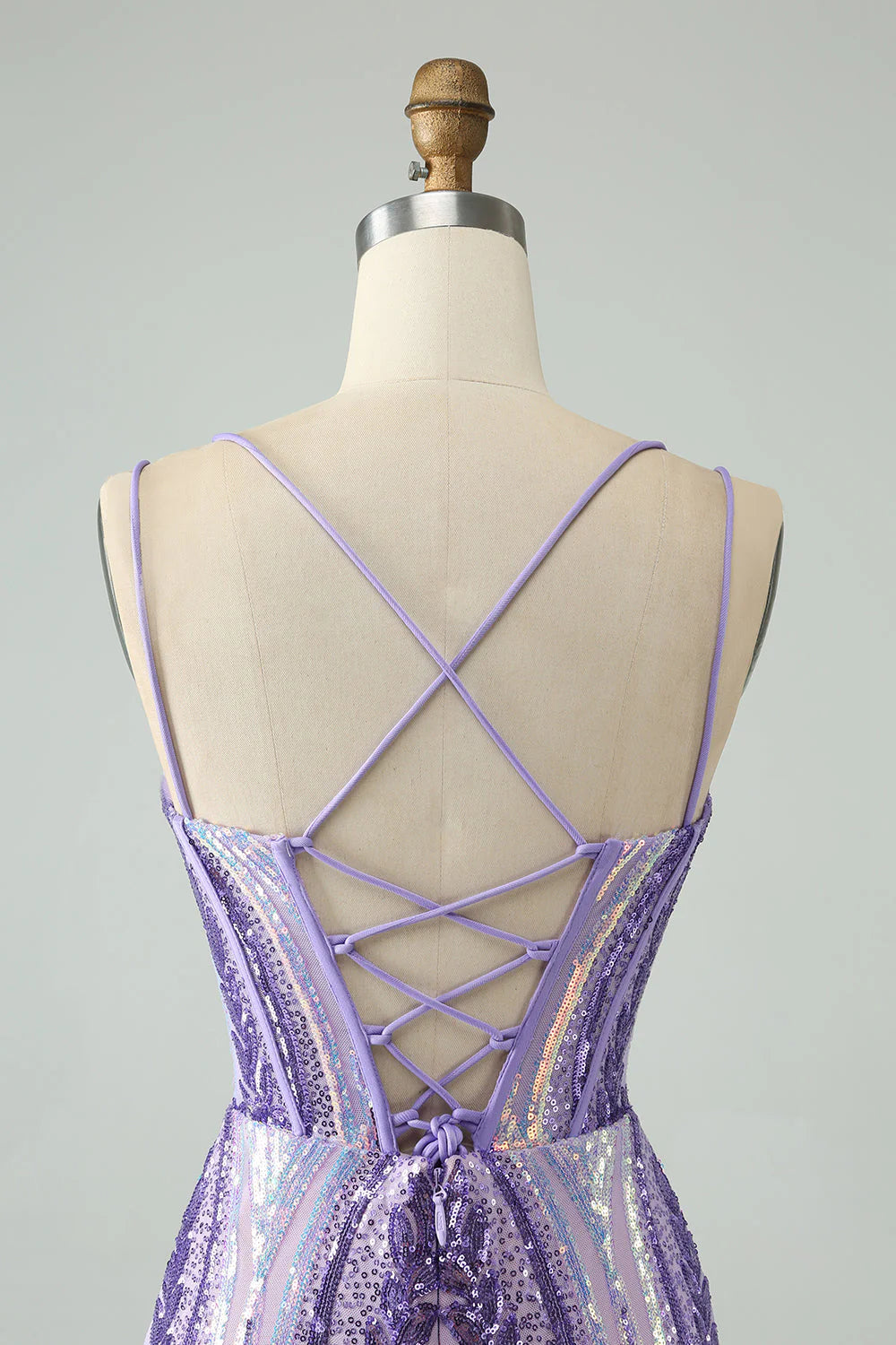 Gorgeous Dark Purple Bodycon Spaghetti Straps Corset Homecoming Dress with Sequins