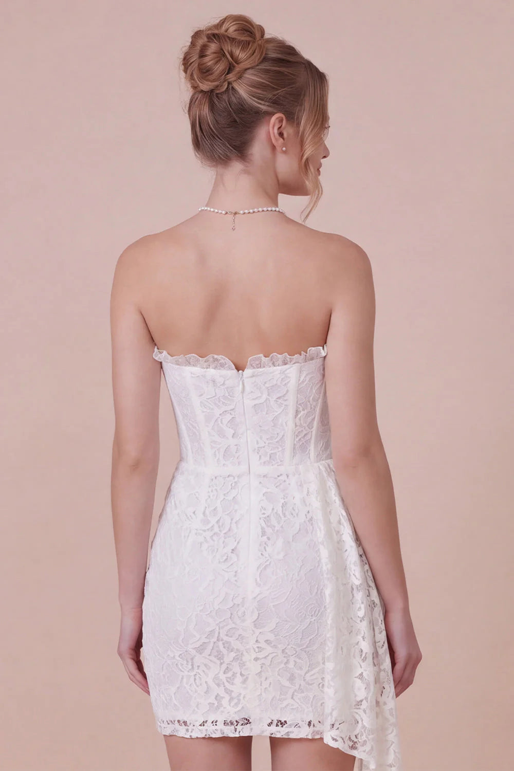 Lace White Bodycon Sweetheart Graduation Dress with Drape